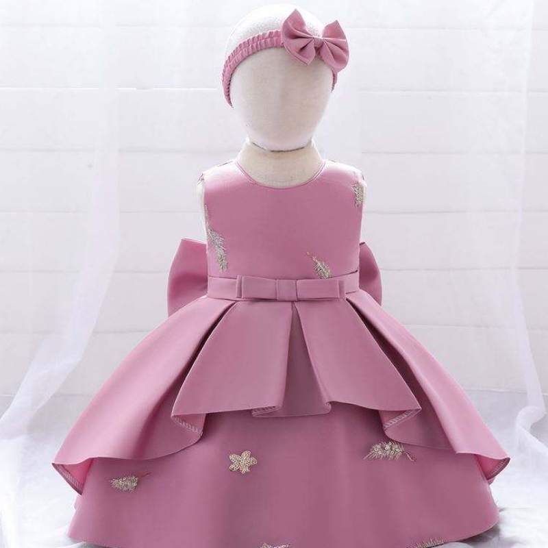 Baige 2 jaar baby kanten feest japon grote boog prinses bruiloft bal jurk ontwerp kinderen verjaardag borduurwerk peuter meisje jurk