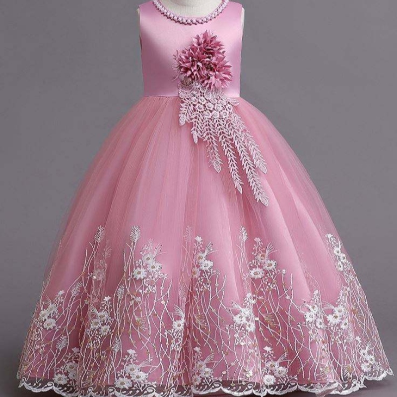 Baige babyproduct meisjes maxi lange kralen baljurk kinderen gelaagd eenvoudige prom party jurk