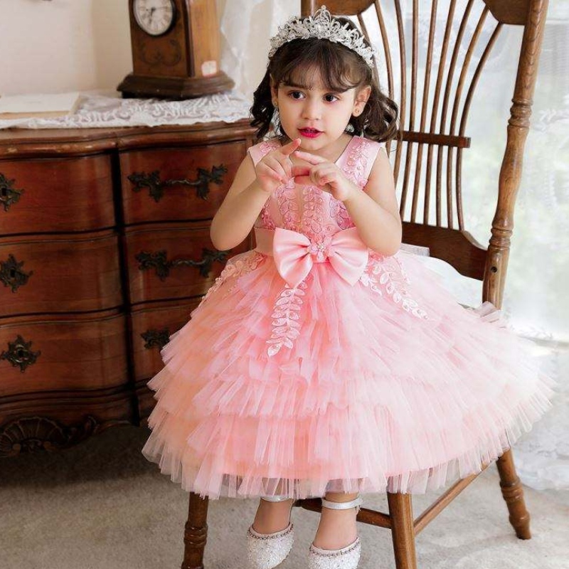 Baige hoogwaardige kinderen verjaardagsfeestje jurk baby tutu prinses bloemen meisje trouwjurkn2118