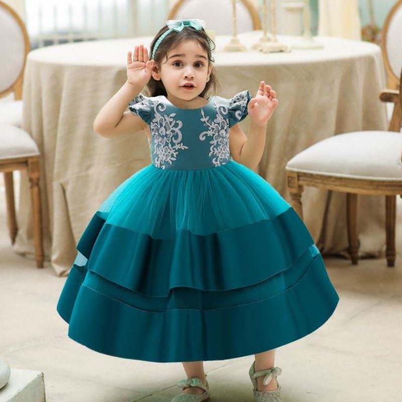 Baige Fashion Flower Taille Kinderkledingfeest Draag Floral Printed Children Girl Boutique Dress For Girl 0-2 jaar