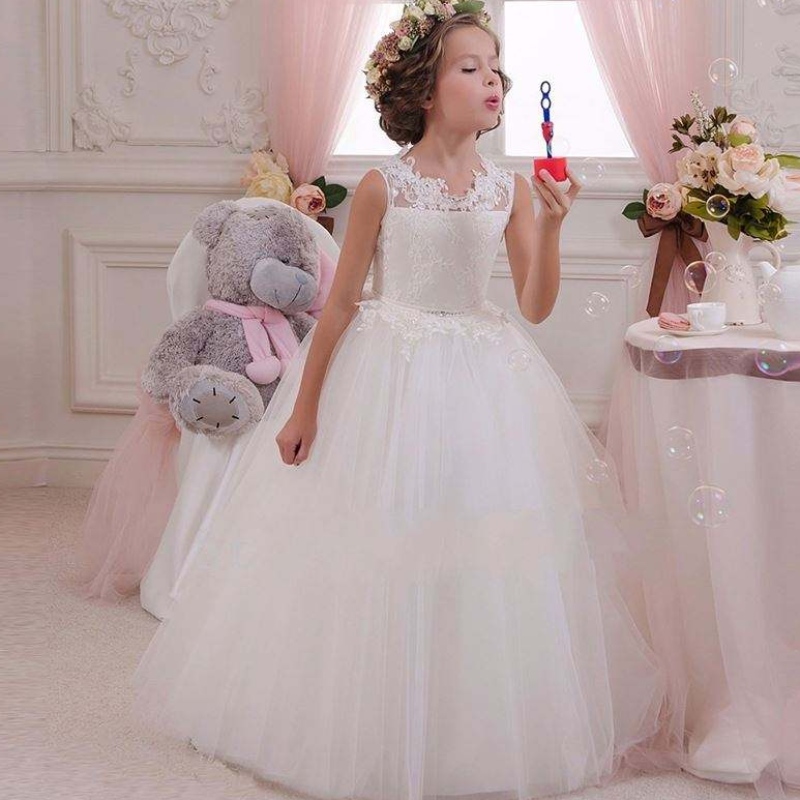 Baige witte bruiloft elegant meisje prom jurk zomer kinderen babyjurken