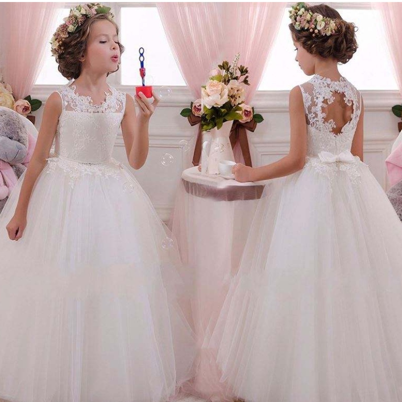 Baige witte bruiloft elegant meisje prom jurk zomer kinderen babyjurken