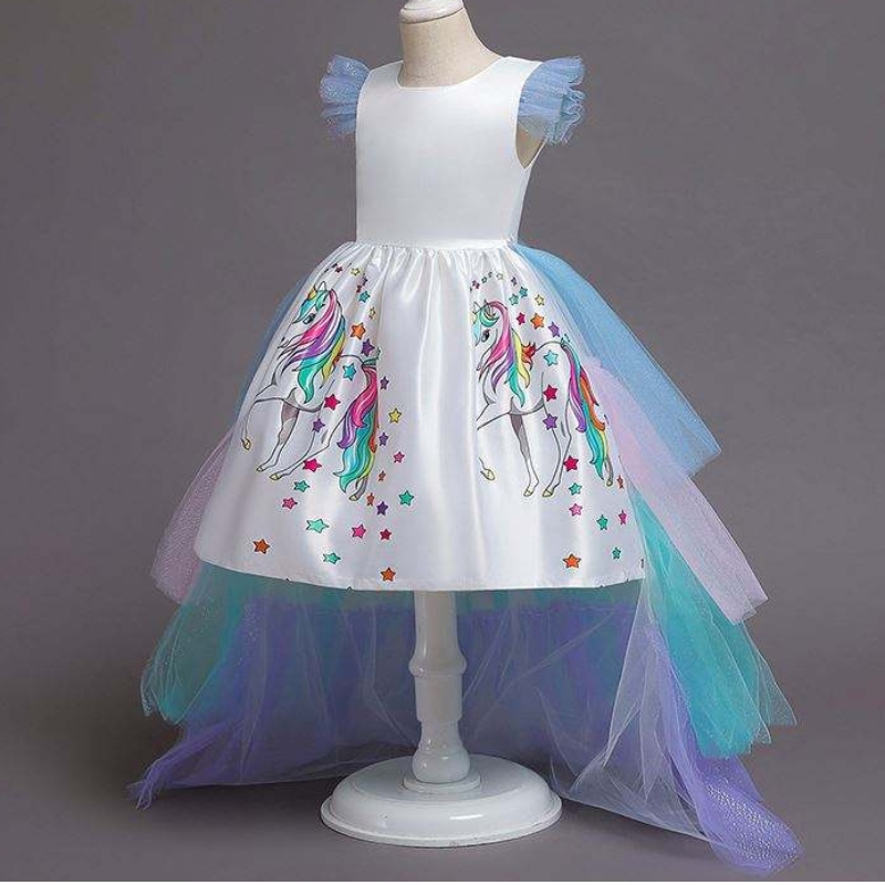 2020 Zomer Kinderen Mouwloze regenboogprinses Verjaardagsfeestje Unicorn Puffy jurk met hoofdband DJS100