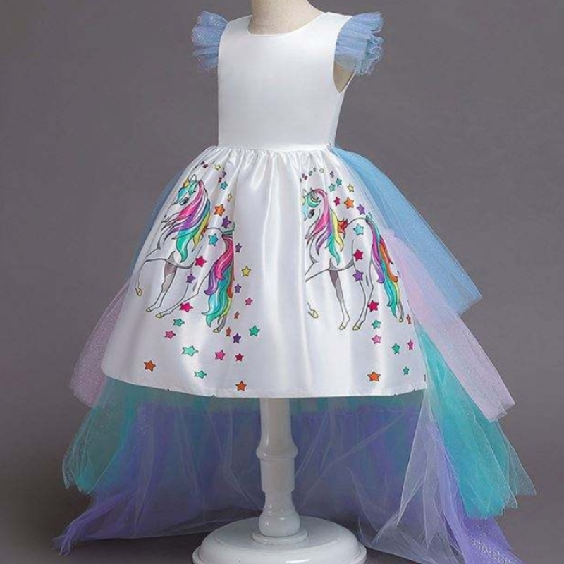 2020 Zomer Kinderen Mouwloze regenboogprinses Verjaardagsfeestje Unicorn Puffy jurk met hoofdband DJS100