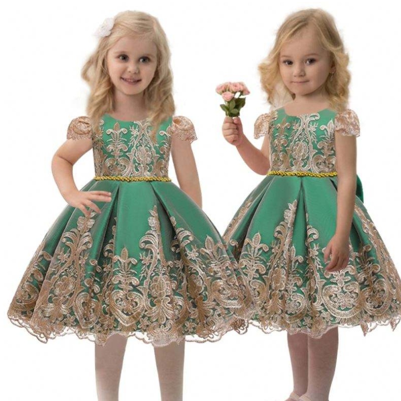 China Factory Kids Party Satin Frock Baby Flower Verjaardagskleding Kinderen Zomerkleding 7933