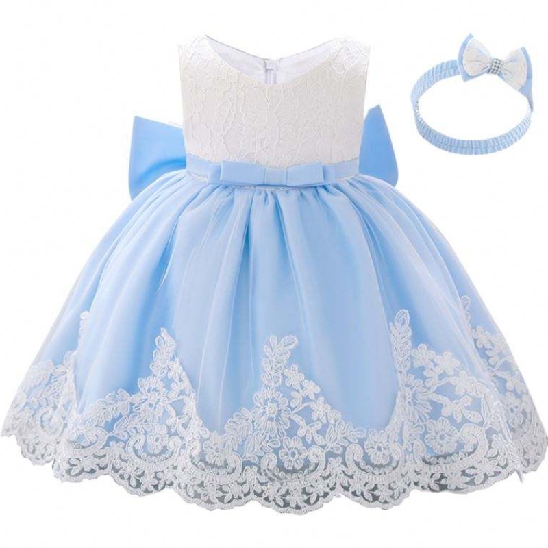 Baige 3-24 maanden kinder Kinder kleding Kleding Lace Flower Girl Eerste verjaardagsfeestje Jurk met gratis hoofdband