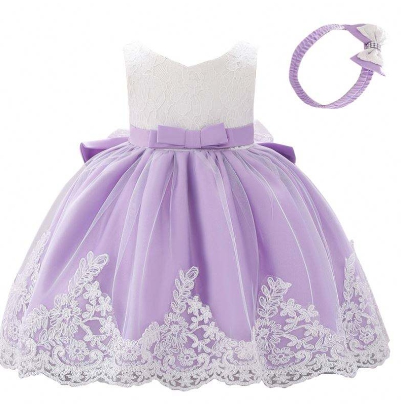 Baige 3-24 maanden kinder Kinder kleding Kleding Lace Flower Girl Eerste verjaardagsfeestje Jurk met gratis hoofdband