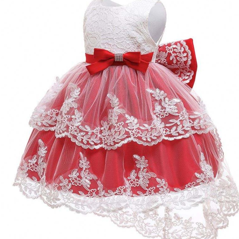 Elegante achterblijvende babymeisjes feest slijtage borduurjurk lange baljurk voor kinderen