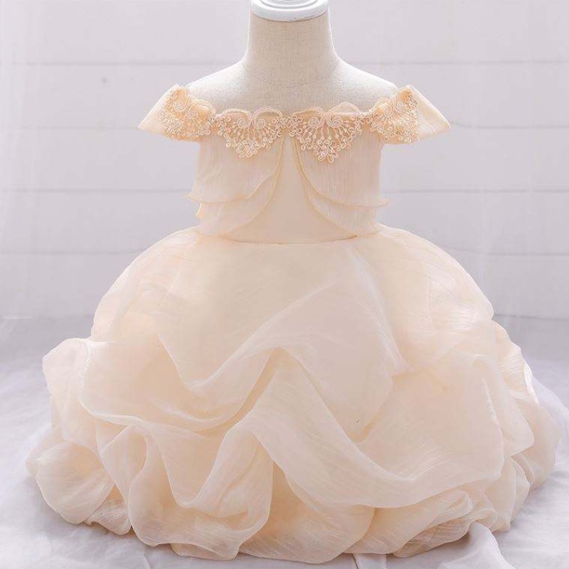 Solid Flower Applique Trailing Girl Princess Dress Kids Baby Kerstfeest Wedding Bruidsmeisje Tule Tutu -jurken L1961XZ