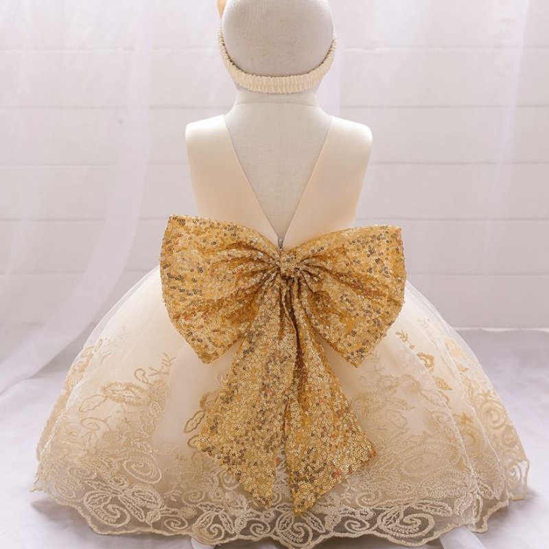 Nieuwe zomer Kids Frock Princess Kids Jurk baby Baby 1e verjaardag jurk met gratis hoofdband