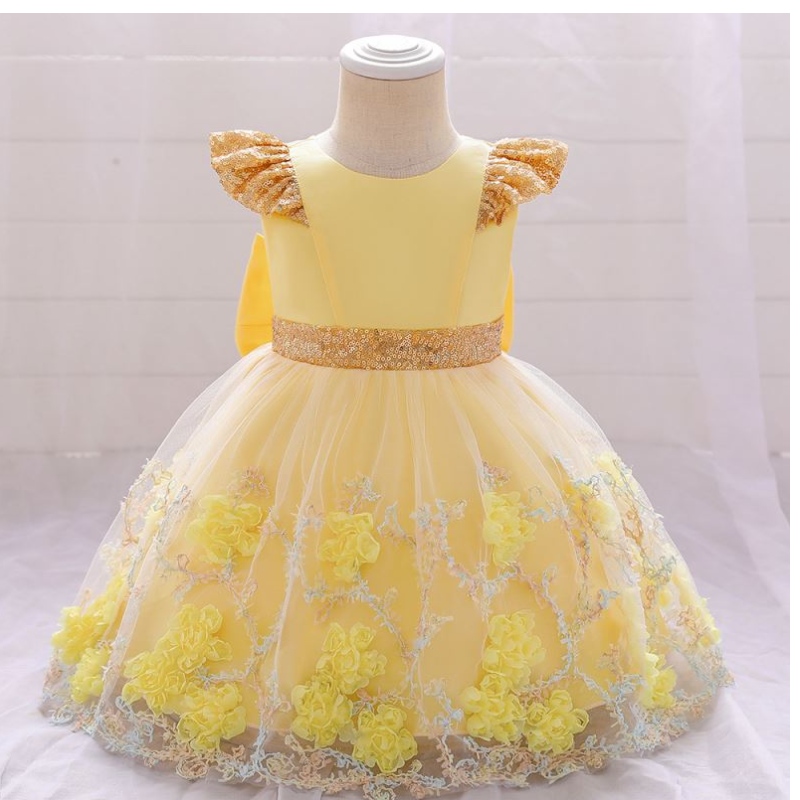 Baigenieuwe aankomst formele roze bloemenmeisjes jurken peuter kinderen applique baby verjaardagsfeestje jurk