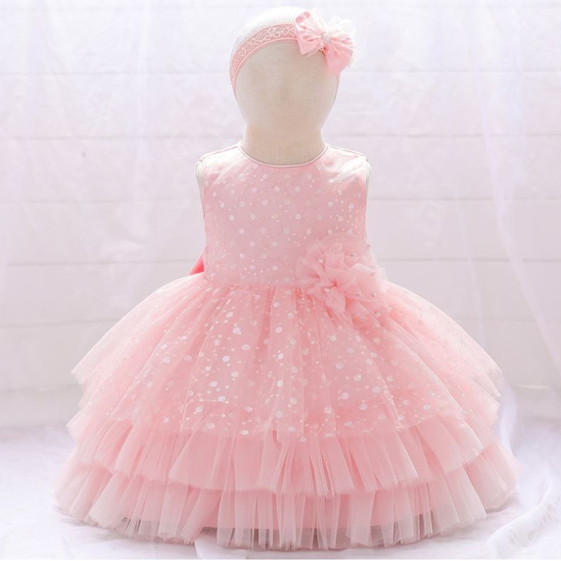 Baige Amazon Hot Sale Flower Girl Party jurk kinderjurk kinderen verjaardag volledige maand sprookjesjurk met hoofdband