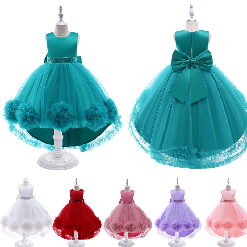 Meisjes prinsesjurk catwalk jurk mesh flower tutu jurk staart piano prestatie kostuum