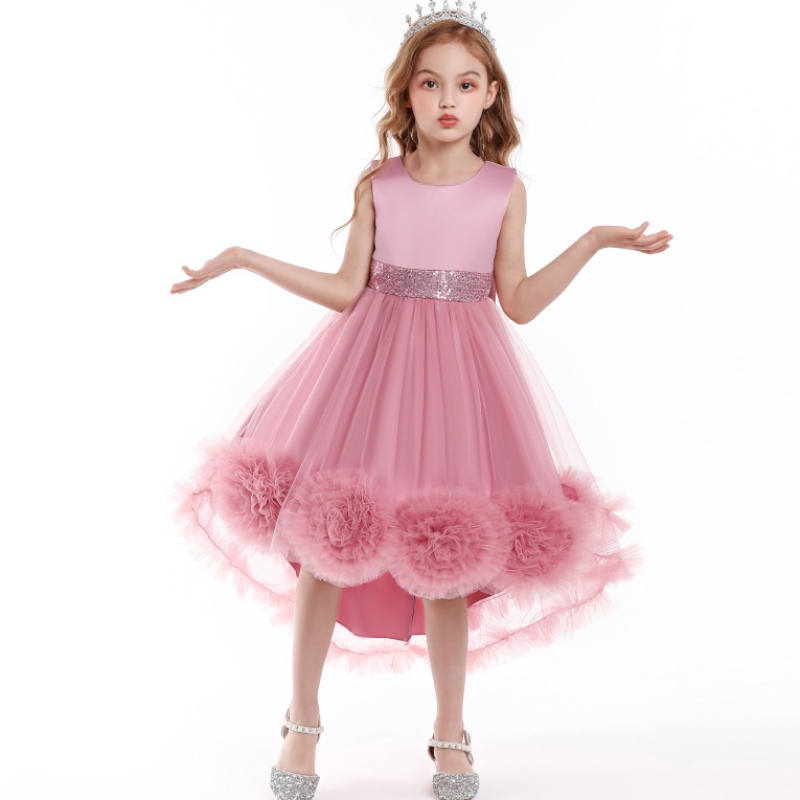 Meisjes prinsesjurk catwalk jurk mesh flower tutu jurk staart piano prestatie kostuum