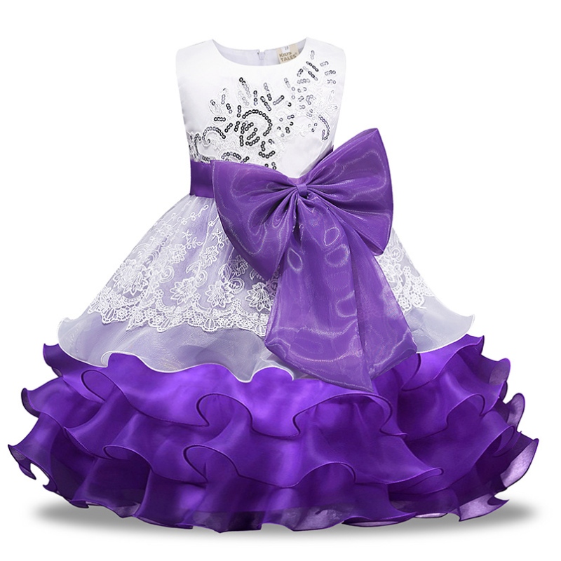 2022 Europese en Amerikaanse lovertjesjurken Bow Flower Girl Prinses Jurk Organza Puffy Rok