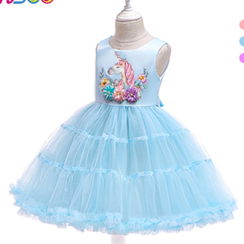 Ansoo Unicorn Rainbow Baby Girl Birthday Jurken Cotton Girl Princess Party Purple Trouwjurken voor 1-6 jaar Girls Tutu