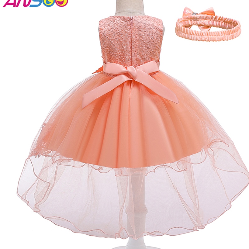 Anoo Pretty Peach Children \\'s Girl Birthday Princess Flower Orange Trouw Jurk voor meisje