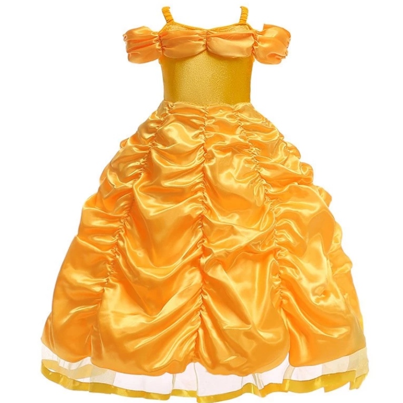 Belle kostuummeisjes schoonheid en de beestprinses verkleed kinderen schouderloze gelaagde baljurk voor Halloween