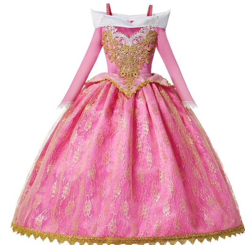 Girls Deluxe Sleeping Beauty Princess Kostuum Lange mouw Pageant feestjurk kinderen Fancy verkleedjurken 3-10T