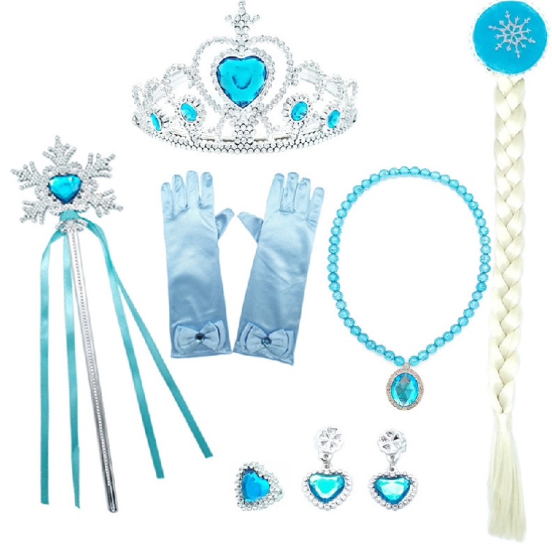 Meisjes Elsa verkleed met treinkinderen kralen met lange mouwen sneeuwdruk Halloween Carnival Party Princess -kostuum