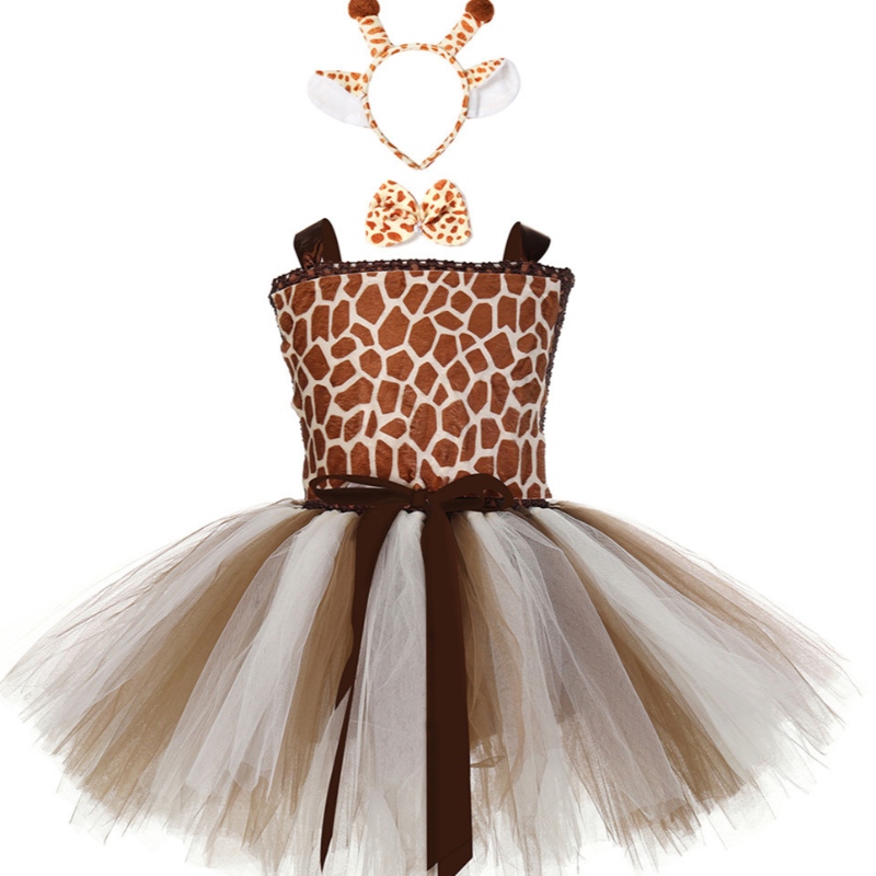 Schattige giraf prinses jurk kinderen \\ 's Halloween feestjurk cartoon korte mesh tutu rok