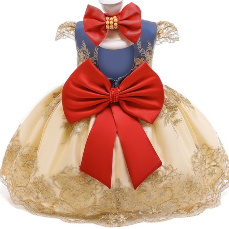 Meisje bloem bedrukte feestjurk elegante tule boog prinses jurk borduurwerkbaljurk