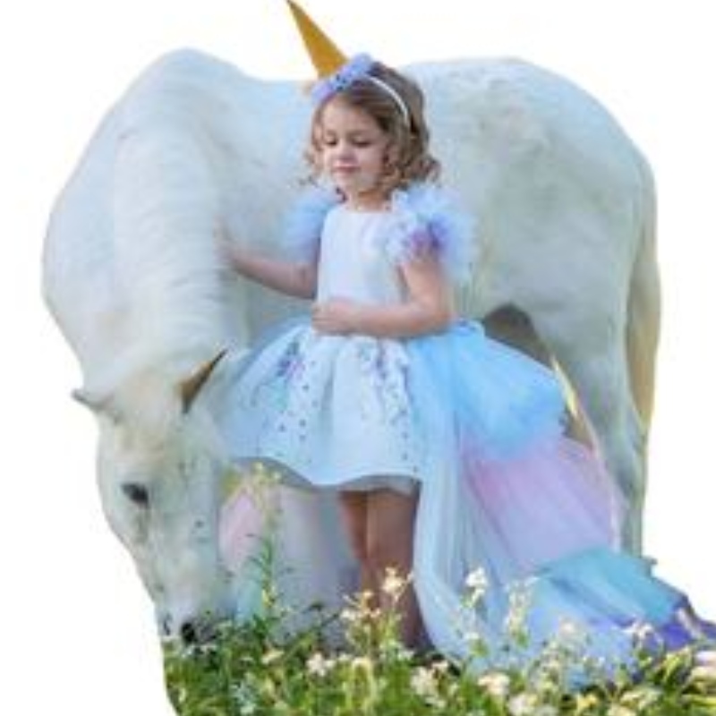 Eenhoorn feestjurk voor meisjes kostuum baby zomerjurk kinderen elegant meisje draag prinsesjurk met lange trein