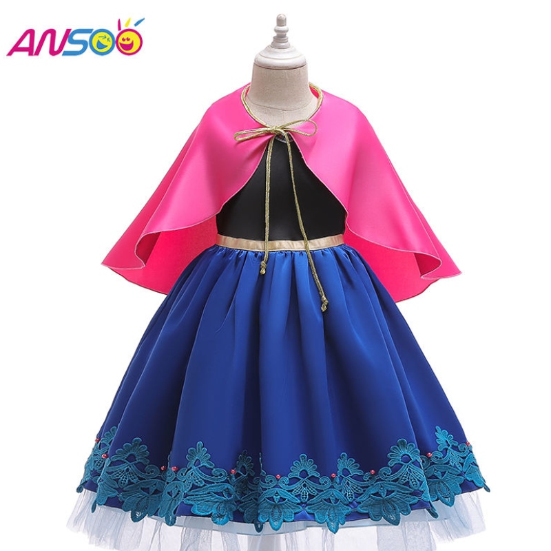 Anoo Kids Girls Princess Queen Elsa Anna Halloween Cosplay Kostuum Fancy Dress Rok