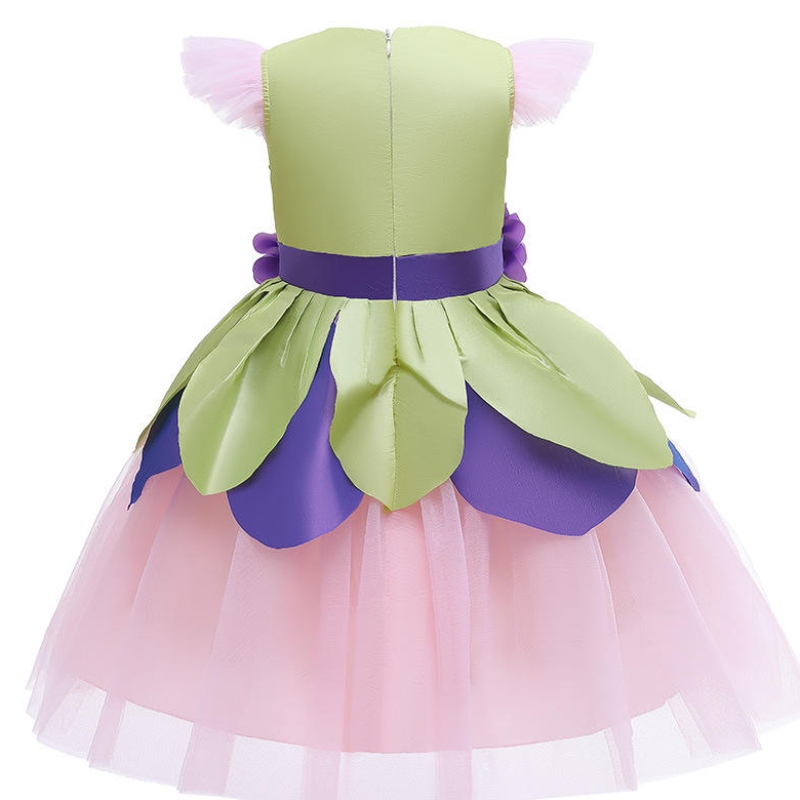 Bloem Fairy Dress Girl Kids Purple Pink Patchwork Tule Deskleding Cute Flying Sleeve Child Stage Performance kostuums