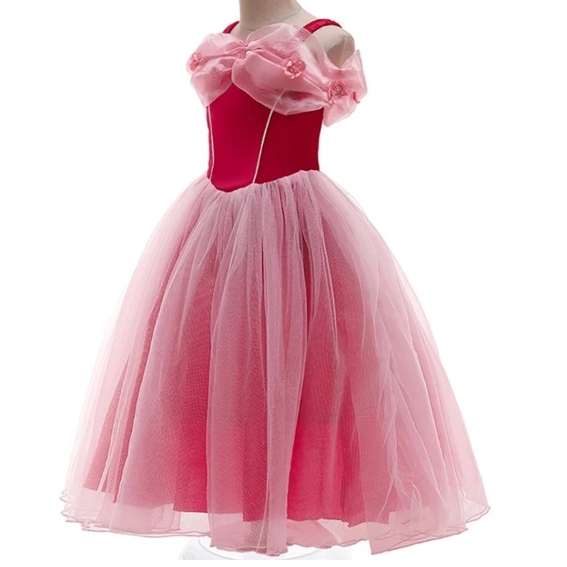 Sleeping Beauty kostuum voor meisjes uit schouder zomer Aurora jurk kind Fairy Mesh Tutu Frock Halloween Princess Cosplay