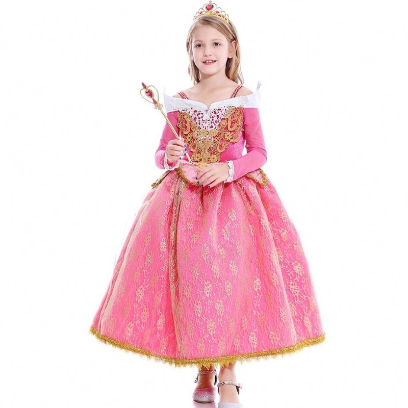 Baigenieuwe meisjes prinses Aurora kostuum lange mouw Sleeping Beauty Birthday Party jurk kinderen fancy jurk voor meisjes