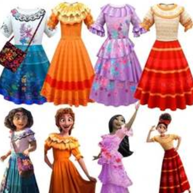 Baige kinderen meisjes encanto mirabel cosplay jurk met tas Halloween carnaval pak kostuum