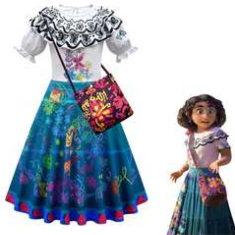 Baige kinderen meisjes encanto mirabel cosplay jurk met tas Halloween carnaval pak kostuum