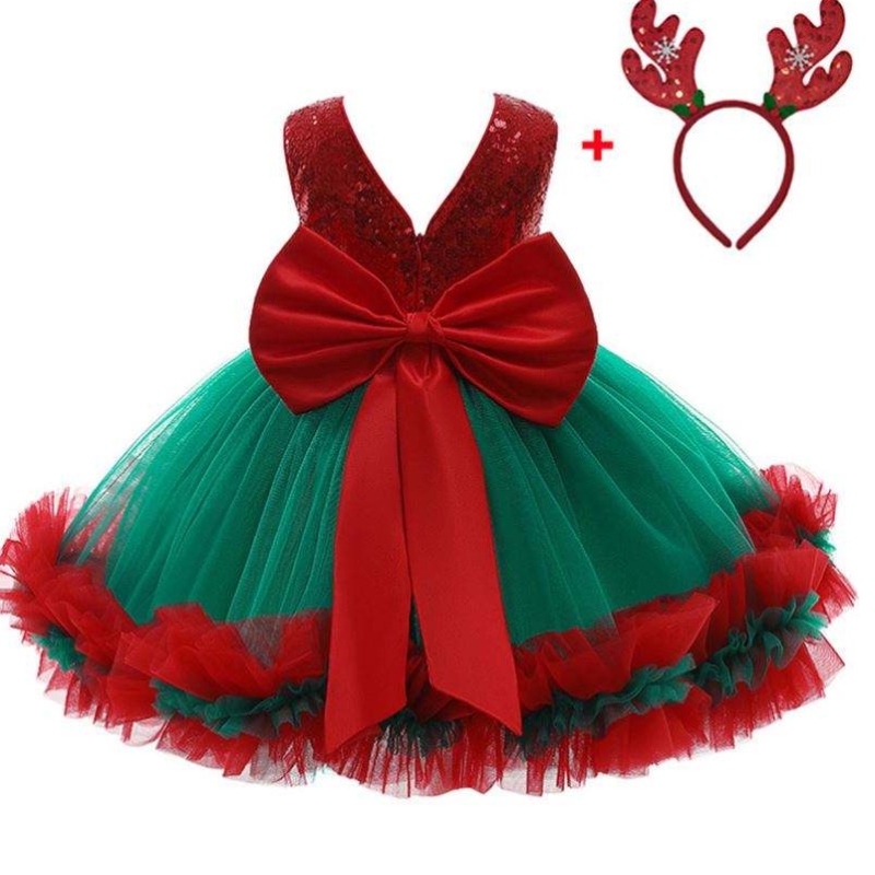 Baige rood lovertjes Kinderen kerstfeestje feestje jurk big boog carnaval boogvestidos