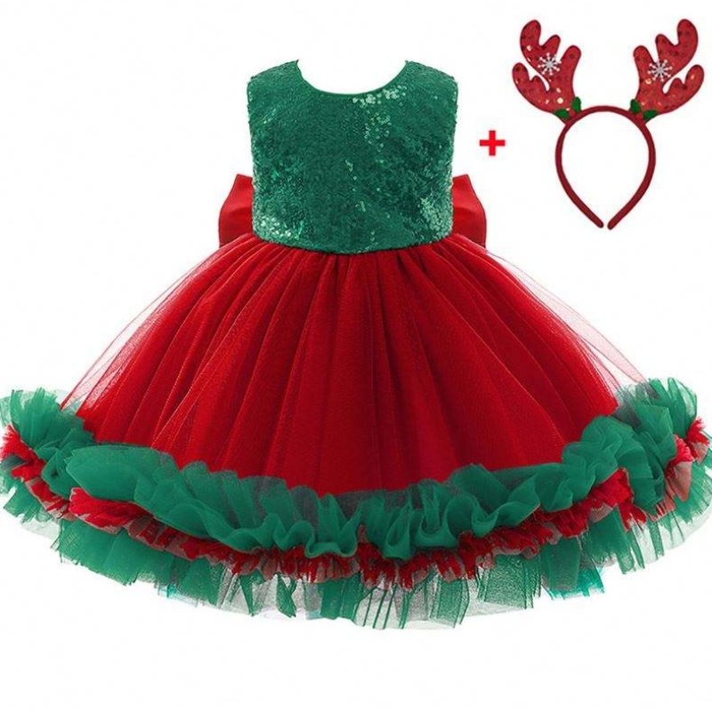 Baige rood lovertjes Kinderen kerstfeestje feestje jurk big boog carnaval boogvestidos