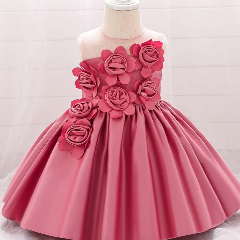 Baige hete uitverkoop mouwloze o-neck 0-12y kinderen kleding bloemenmeisje feestjurk