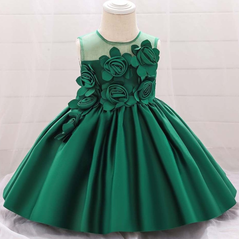 Baige hete uitverkoop mouwloze o-neck 0-12y kinderen kleding bloemenmeisje feestjurk