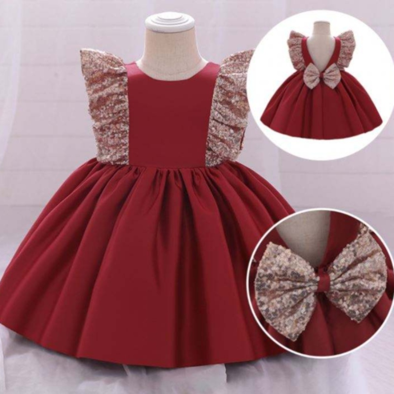 Baigenieuwe lovertjesbloem babymeisje maxi eerste communion Kleed met mooie boog