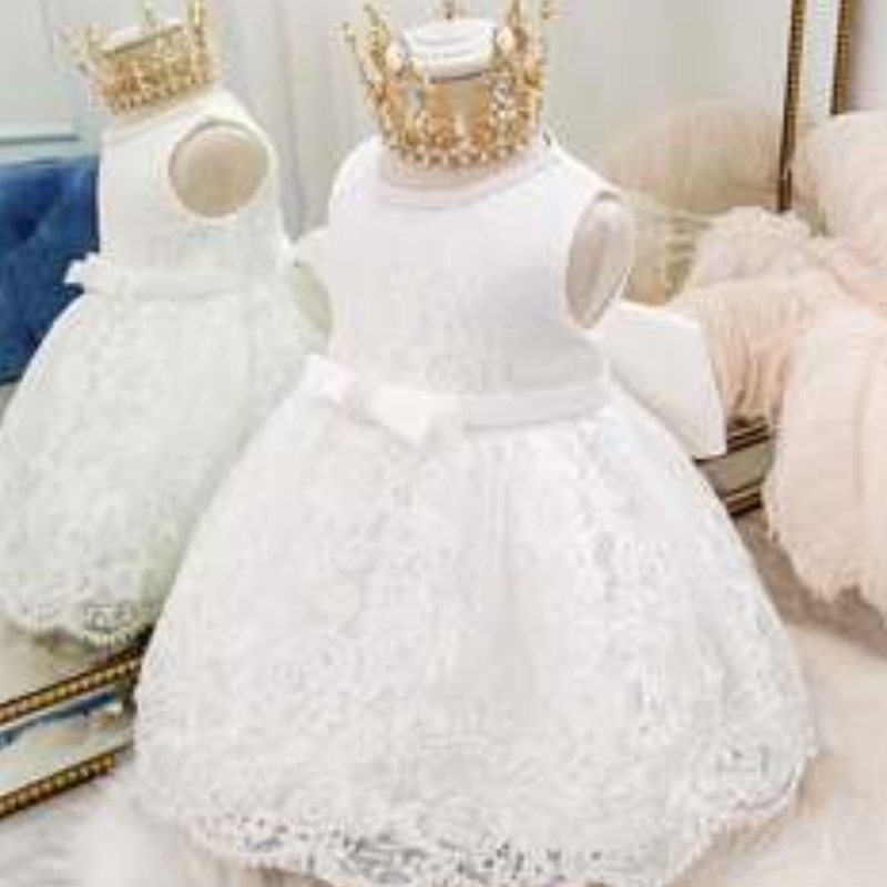 Witte doop prinses jurk kanten kinderen kleding viering kostuum