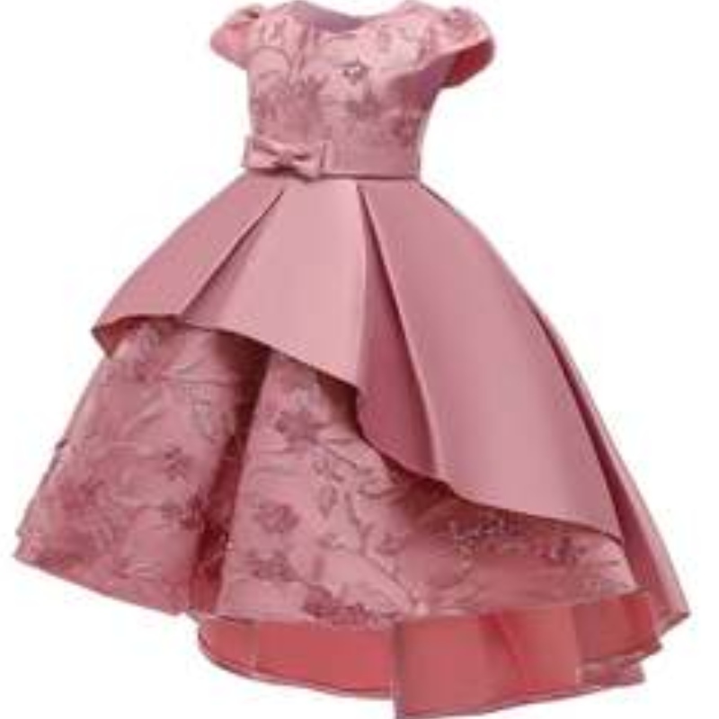 Baige duurde design print satijnen bloemen meisje feestjurk zomer zomerse mouw babymeisje verjaardag jurken