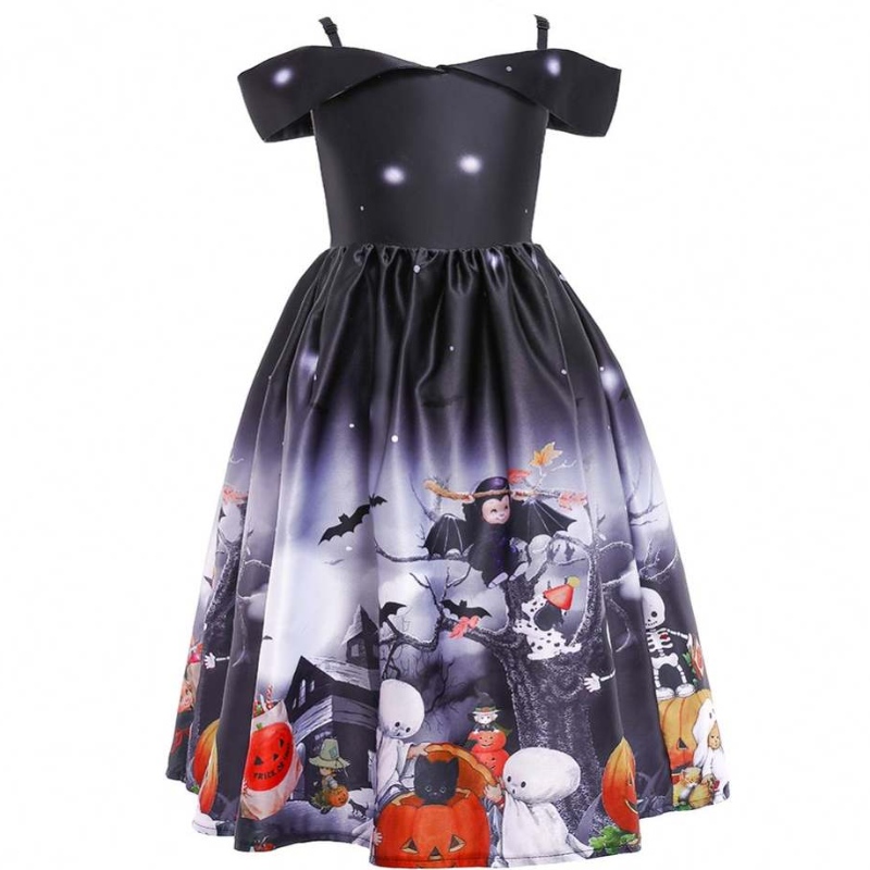Nieuwe mode off -schoudermeisjes strapless maxi cosplay jurk zwart gemonteerde Halloween lange baljurk kostuumjurken