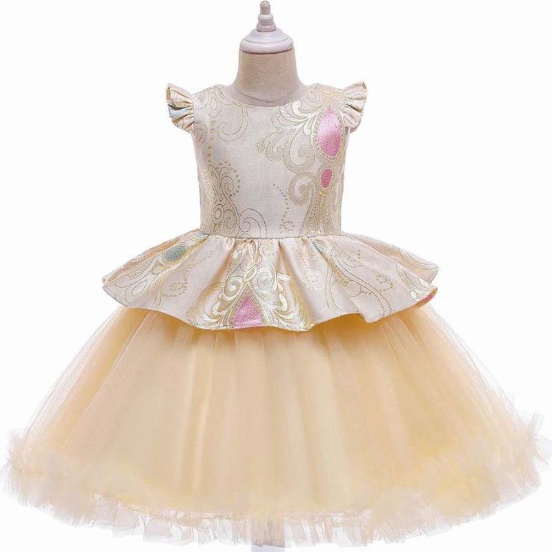 Baige kinderen verjaardagskleding roze roze korte mouw babymeisje prinses kinderen Spaanse jurk L5232
