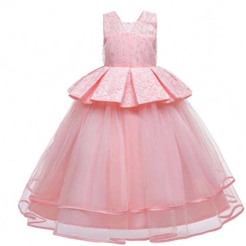 Baige elegante kinderen lange jurk meisjes kinderen prom long japon avondjurken luxueuze jurken lp-275