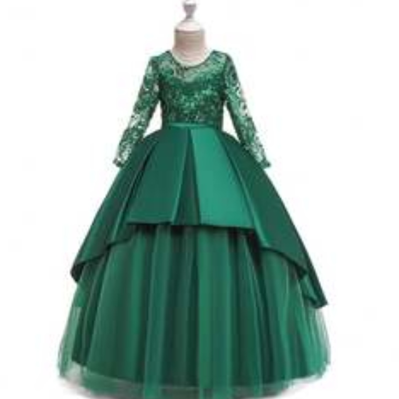 India Groothandel Lace lange mouwen Zomer bloemenmeisje trouwfeestjurk LP-233