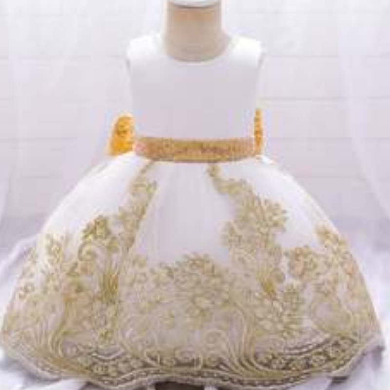 Baigenieuwste bloemen Little Dot Patroon Satin Frock Design Baby Girl Fashion Party -jurken