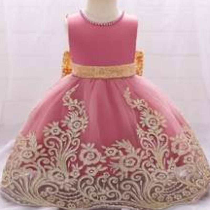 Baigenieuwste bloemen Little Dot Patroon Satin Frock Design Baby Girl Fashion Party -jurken