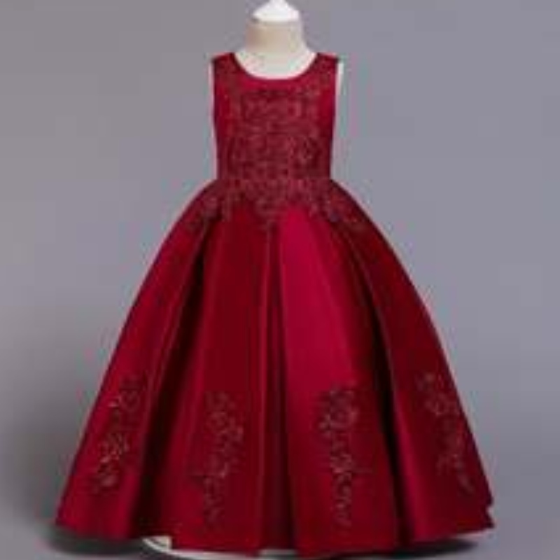 Girls Flower Vintage Lace Princess Lange jurk voor kinderen TULLE PACEANT FORMAL PARTY Wedding Floor Dance Evening Jurk