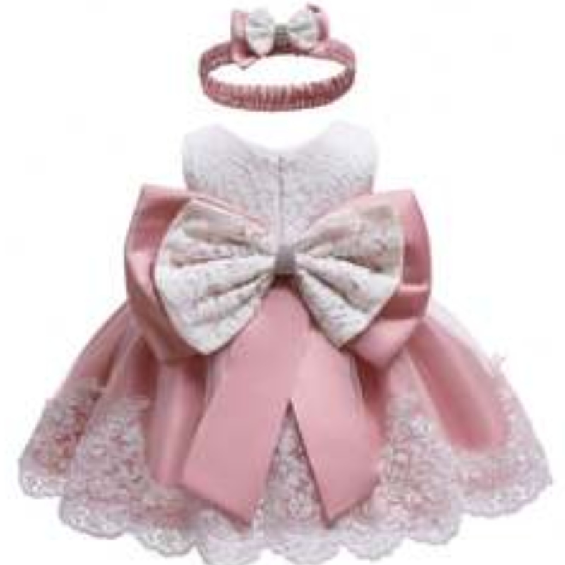 Baige witte babymeisje feestjurk 1 jaar feestje babymeisje jurken jammerde prinsesrok met gratis haarband