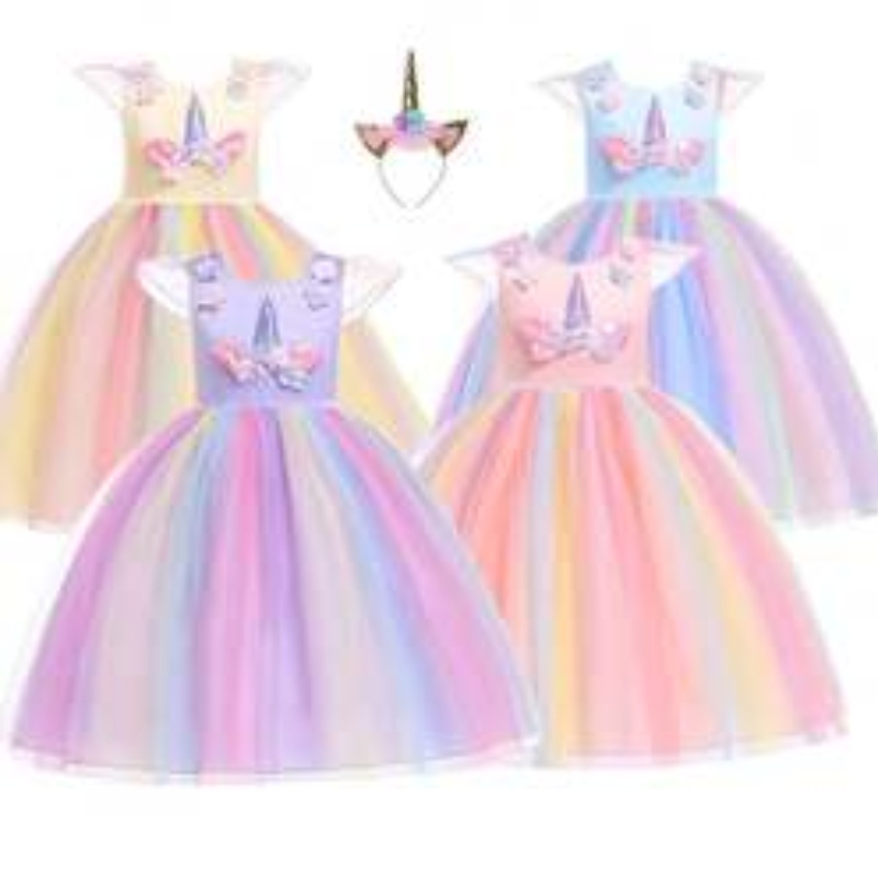 Baige Amazon Sellsbaby Girls Unicorn Princesstutu Dress Bloem Girls Rainbow Dress Birthday Party Kostuum Kinderen Zomer Tule