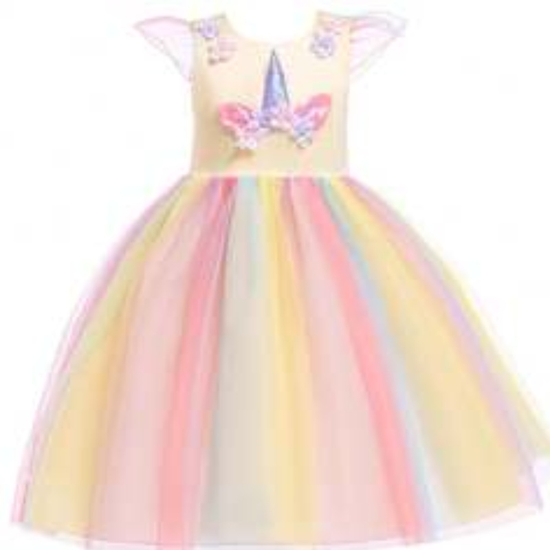 Baige Amazon Sellsbaby Girls Unicorn Princesstutu Dress Bloem Girls Rainbow Dress Birthday Party Kostuum Kinderen Zomer Tule